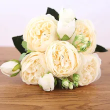 30cm rosa branco peônia de seda flores artificiais bouquet 5 cabeças grandes 4 pequeno bud barato falso flores para a decoração da casa de casamento