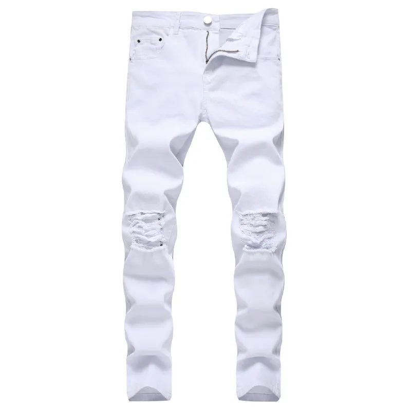 Solid White Ripped Jeans Men 2020 Classic Retro Mens Skinny Jeans Brand Elastic Denim Pants Trousers Casual Slim Fit Pencil Pant Solid White Ripped Jeans Men 2020 Classic Retro Mens Skinny Jeans Brand Elastic Denim Pants Trousers Casual Slim Fit Pencil Pant