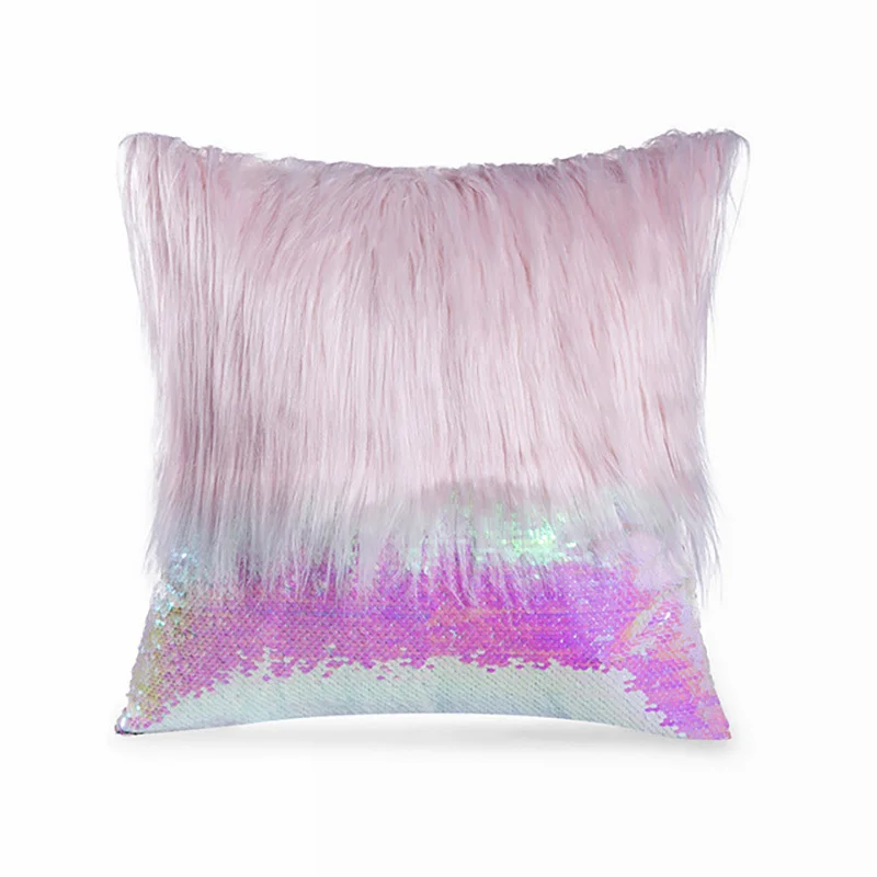 

New Cushion Cover With Core 45x45cm Long Fluff Sequin Stitching Pillow Decorative Pillows For Sofa Decortion Covers Cushions