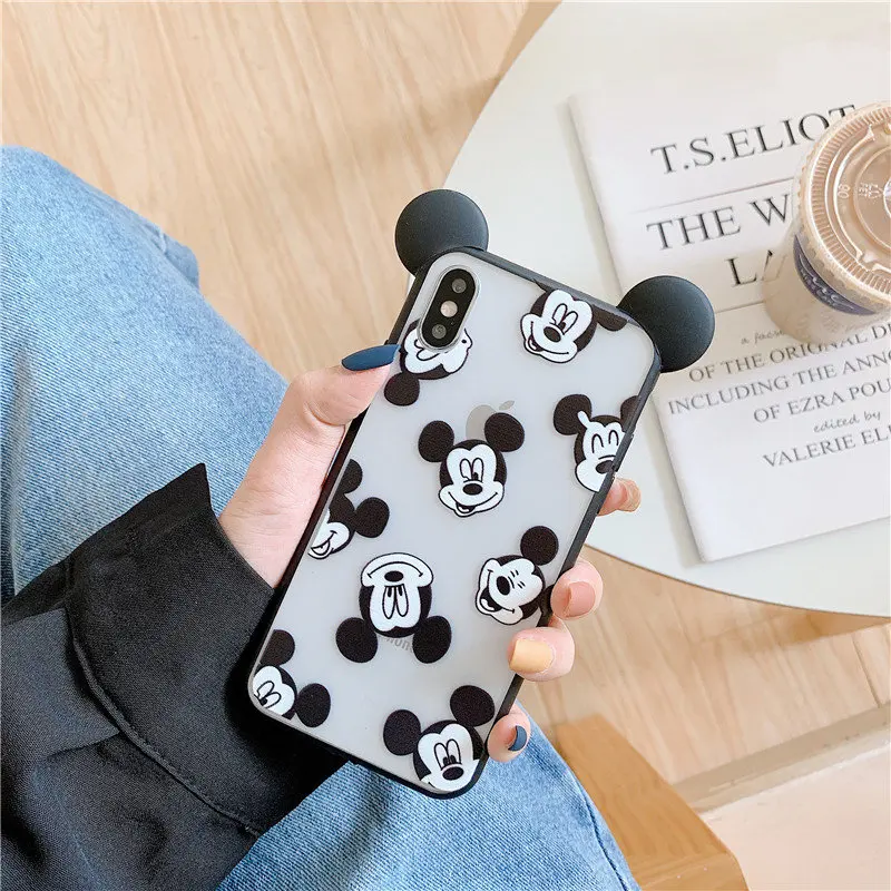 3D mouse ear matte transparent Minnie cartoon hard soft phone case for iphone X XR XS MAX 6S 7 8 plus cover coque
