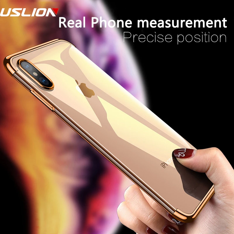 USLION Electroplate Soft Silicone Case For iPhone 11 Pro Max XR XS 6 7 8 Plus 5 5s SE Plating TPU Transparent Back Cover |