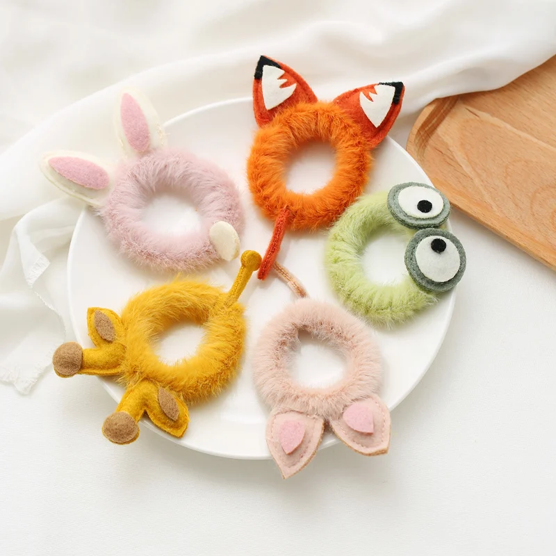 

Korean Plush Hair Ring Cute Cartoon Hair Scrunchies Animal Ear Hair Rope For Girls Elastic Rubber Band Hair Accessories