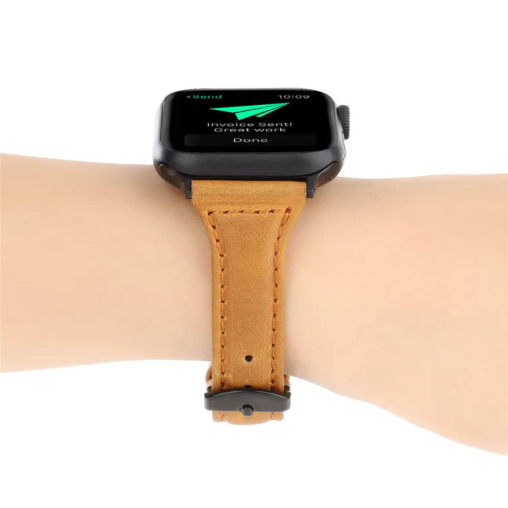 T Форма масло воск кожаный браслет для Apple Watch Band 38 мм 42 мм 40 мм 44 мм ремешок аксессуары для iWatch серии 4 3 2 1