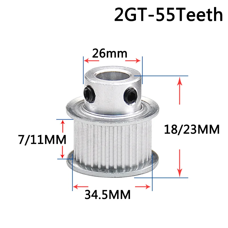 GT2 55 зубчатое синхронное колесо Алюминиевый шкив Диаметр 5/6/6,35/8/10/12/14 мм зубчатый шкив для 6 мм зубчатый ремень Ширина 7/11 мм