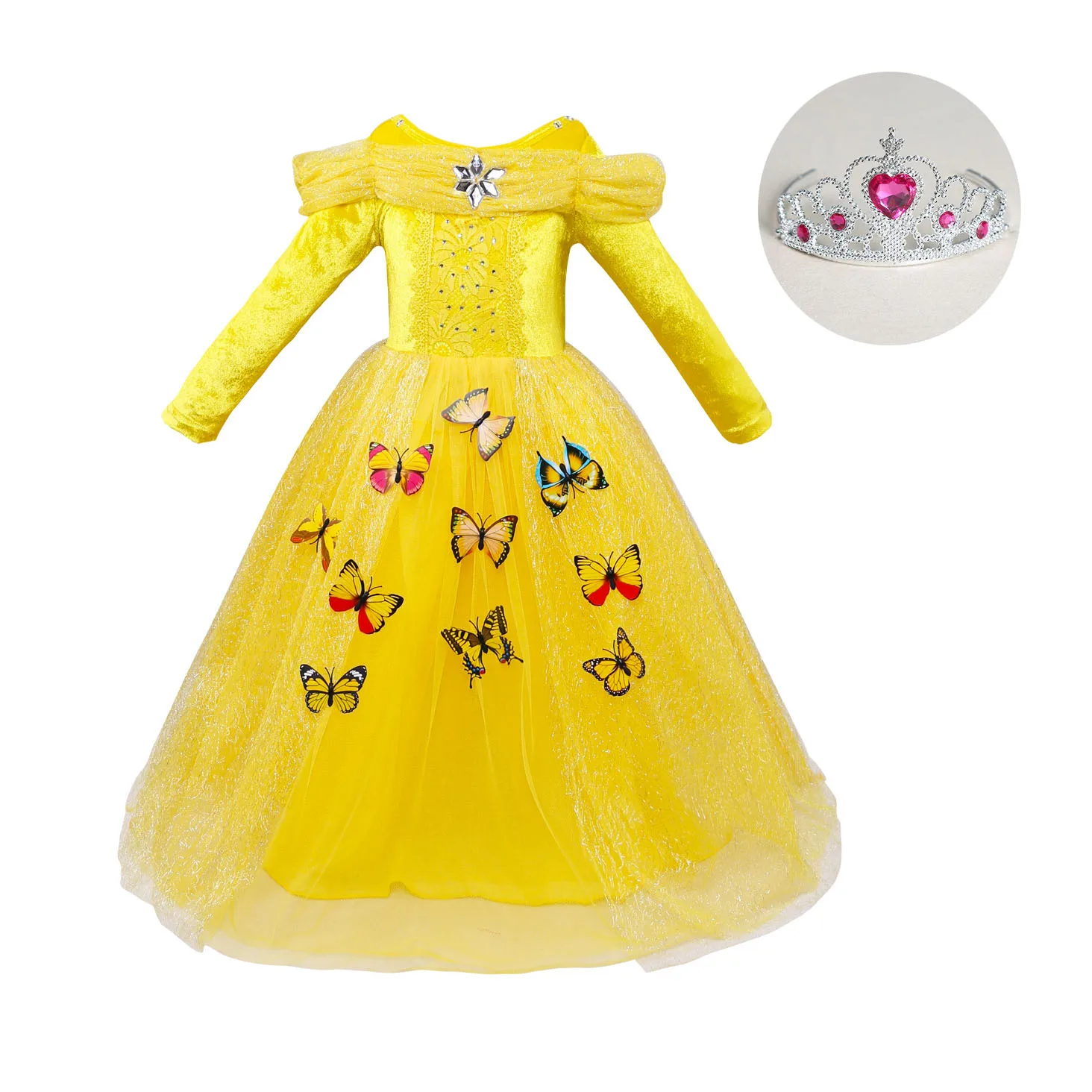dress and crown Детская осенне-зимняя одежда бархатные фатиновые праздничные платья для девочек с длинными рукавами на Хэллоуин, Meisje, нарядный Детский костюм - Цвет: dress and crown