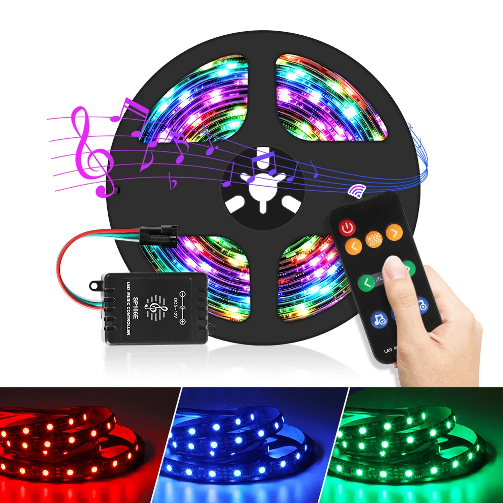 

Светодиодная ленсветильник WS2811 5 м 12 В постоянного тока 5050 RGB с музыкальным контроллером IP20 IP65