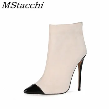

Mstacchi Plush Optional Height 10-12cm Side Zipper Women High Heel Boots 2020 New Fashion Sexy Pointed Madam Shoes Bottine Femme