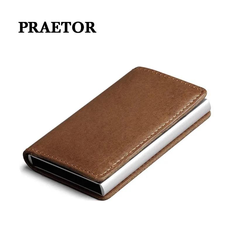 

Men Wallet Blocking Rfid PU Leather Vintage 2019 Credit Card Holder Unisex Antitheft Security Aluminum Metal Purse