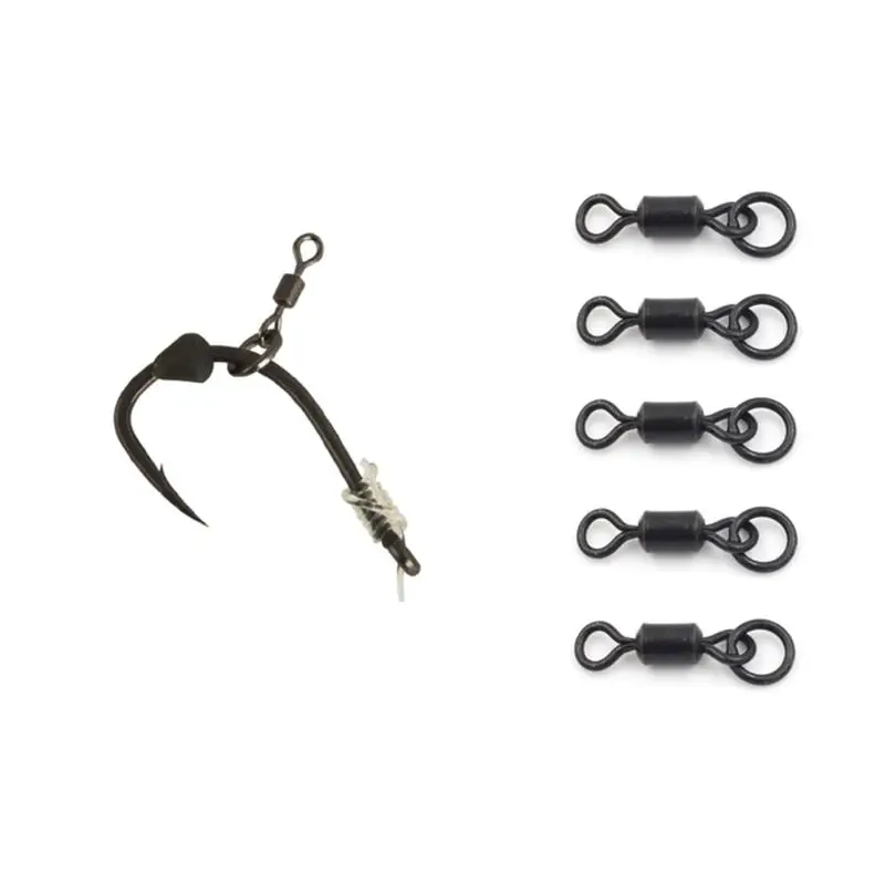 

20pcs Steel Fishing Hook Character Ring Plus Circle Black Micro Swivel with Rings for Carp Fishing Tackle Accessories
