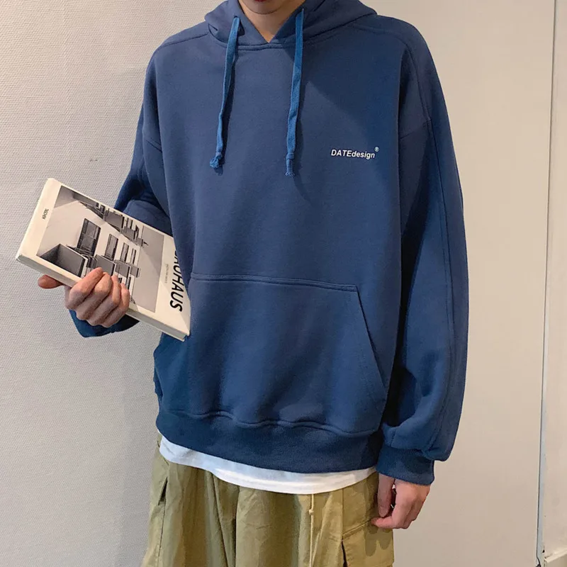 

2019 Men's New Casual Letter Embroidery Hood Long-sleeved Solid Color Loose Hoodies Harajuku Streetwear S-XL