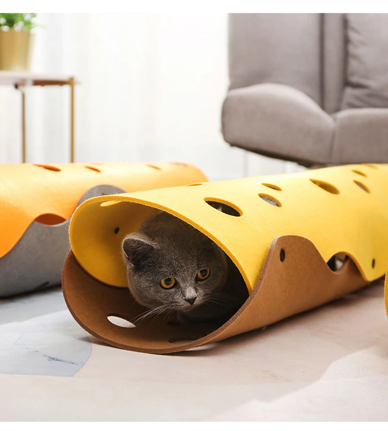 2 In 1 Cat Tunnel Toy Foldable and Stitchable Toys Felt Cat Nest Funny Pet Interactive Rolling Tubes Washable Cat House