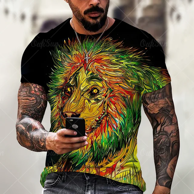 3D printing Lion Men T-Shirt Fashion O-Neck Casual Trend Short Sleeve Oversized T-Shirt Selling Punk Streetwear All-Match Tops OFSM-00857