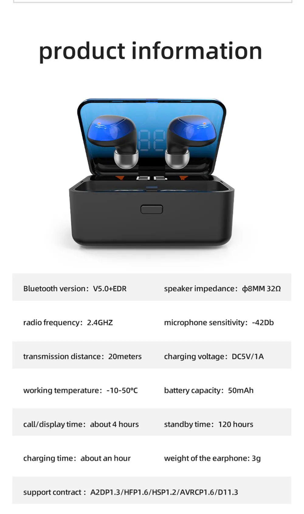 Беспроводные bluetooth-наушники с микрофоном BT 5,0 стерео Спортивная гарнитура шумоподавление Мощный светодиодный дисплей 2000 мАч power Bank