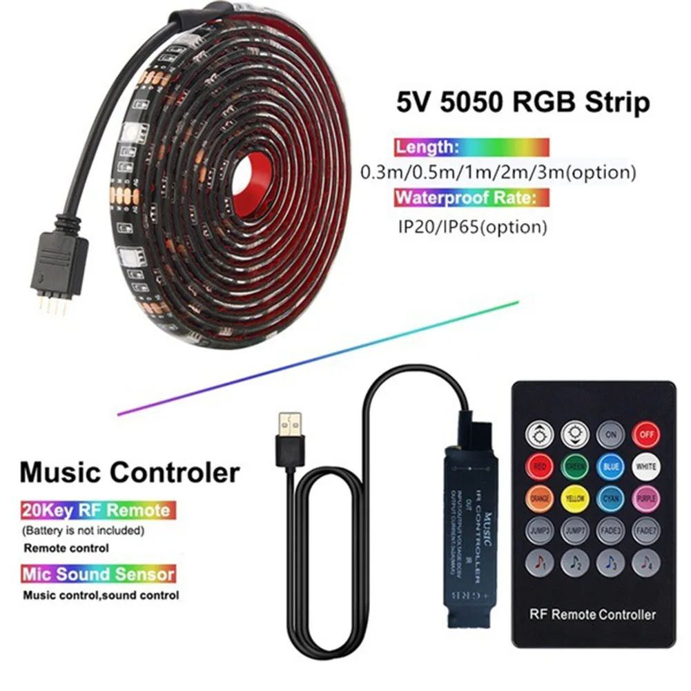 Музыкальное управление SMD 5050 USB Светодиодная лента светильник IP65