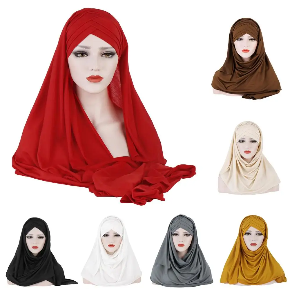 Самый последний дизайн Европейский Для женщин Ready To Wear мгновенный Hijab шарф Мусульманский Хиджаб Арабский исламский шали Кепки шляпа полное покрытие однотонные Цвет тюрбан