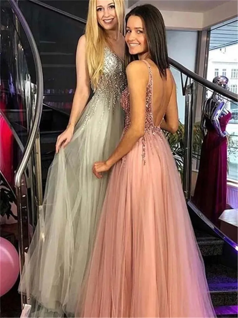SWEMILE роскошное бисер Кристалл длинное вечернее платье Vestido de Festa сексуальный тюлевый с открытой спиной Вечерние платья Robe de Soiree
