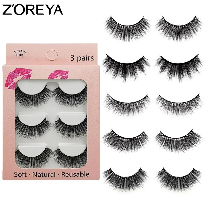 

ZOREYA False Eyelashes 3 Pairs 3D Mink Lashes Natural Handle Made Lash Extention 2019 New Arrival