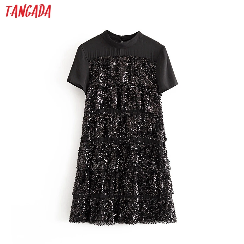 Tangada, женское сексуальное черное платье с блестками, круглый вырез ...