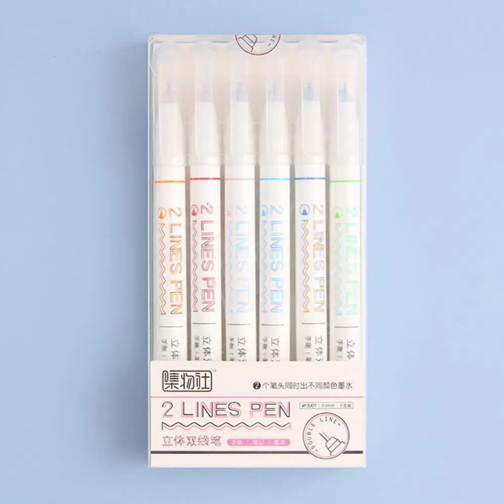 6pcs 6 шт./компл. красочные ручка, 2 линии свободная двойная головка ручки для рисования канцелярские школы и офиса Suppllies подарки для детей - Цвет: 6pcs
