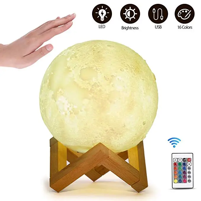 Night Light 3D Printing Night Charging Lamp 15CM 16 Color Remote Control LED Christmas Touch Moon Lamp Gift Lamp