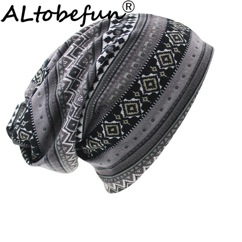 ALTOBEFUN тонкие шапочки Skullies винтажный геометрический дизайн женский шарф-маска на лицо брендовая осенне-зимняя шапка двойного назначения для леди BHT026