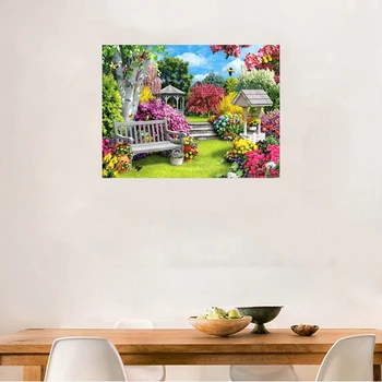 

New Full Suare Diamond Painting Landscape Garden 5D Diamond Painting Flower Square Rhinestones Embroidery Cross-Stitch Home Deco