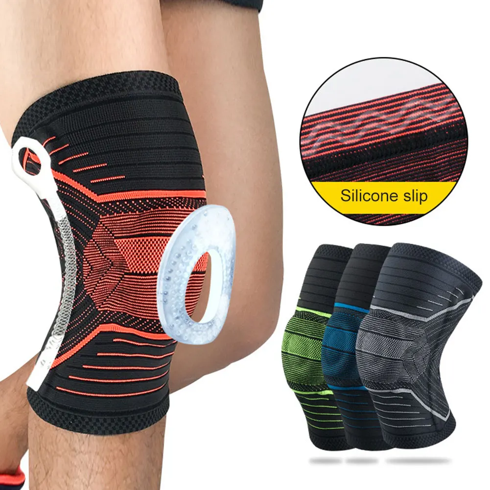 

1pcs Patella Knee Protector Brace Silicone Spring Knee Pad Basketball Knitted Compression Elastic Knee Sleeve Support Sports