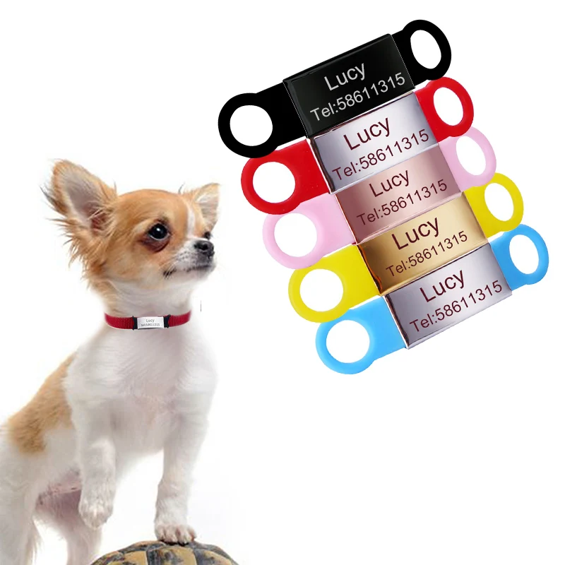 Placa de identificación de perro grabado gratis etiqueta para la mascota perro de silicona de acero inoxidable, Collar de perro grabado, placa de identificación antipérdida para perro y gato, 1 ud.