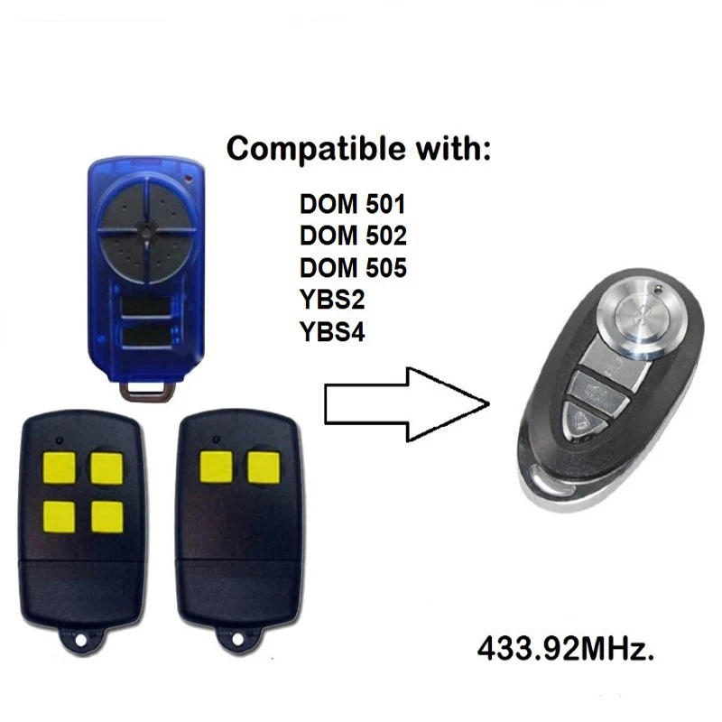 

For DOM 501, DOM 502, DOM 505 433.92mHZ remote rolling code garage command