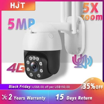 

HJT 5x Zoom 4G Security Camera PTZ 5MP/2MP HD Full Color Night Vision Two Way Audio Waterproof Wireless IP Camera TF Card Camhi