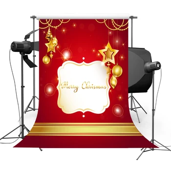 

Golden Stars and Christmas Balls Backdrops Photography Studio Red Backgrounds for Merry Christmas Photo Booth Props