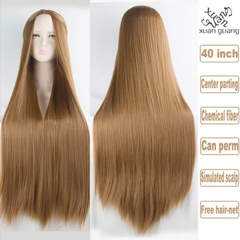 

XG 21 Colors Long Straight Cosplay Wigs with Bangs Synthetic Light brown Orange White Lolita Wig Easy To Match Anime Party Wigs