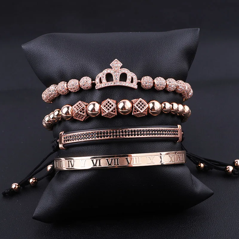 High Quality New Design Fashion CZ Pave Crown Charm Stainless Steel Roman Bangle Luxury Bracelet Set Women - Image 4
