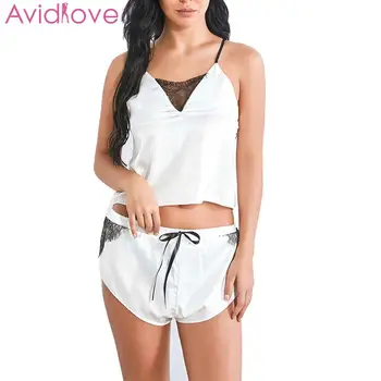 

Women Sexy Lingerie Set Split Pajama Female V-neck Lace Patchwork Camisole Top Shorts Set Lady Sexy Nightwear Exotic Apparel