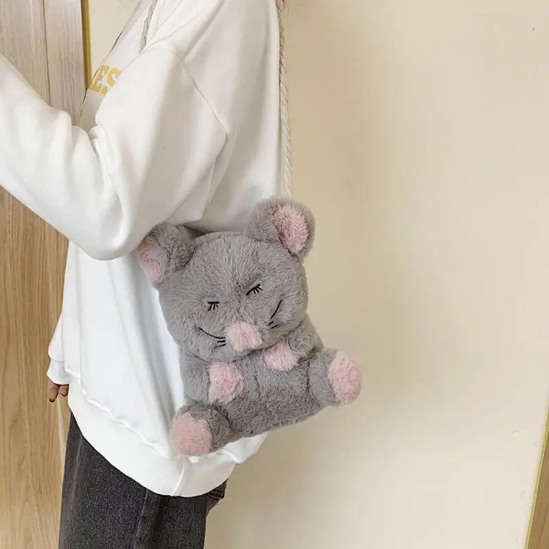 

Cute Cartoon Mouse Girls Doll Fashion Shoulder Bags Plush Women Rope Crossbody Messenger Handbag Casual Ladies Purse