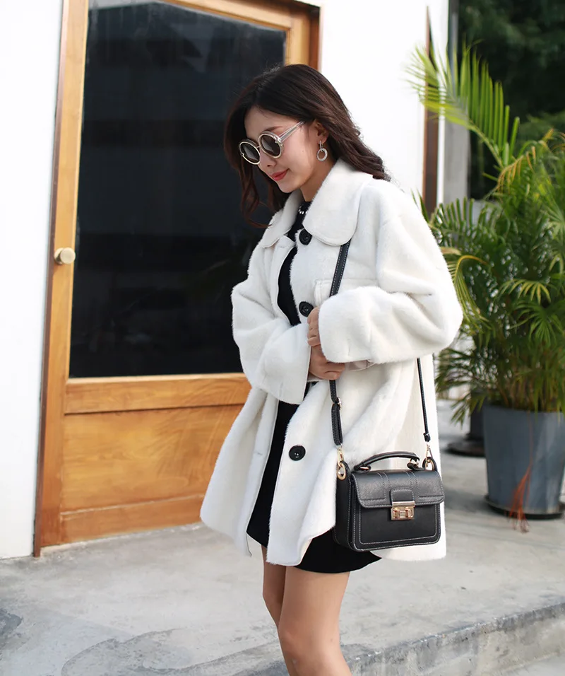 Зимняя Корейская версия шуба одна шерсть рога пальто средняя и длинная Имитация норковая бархатная шуба женская