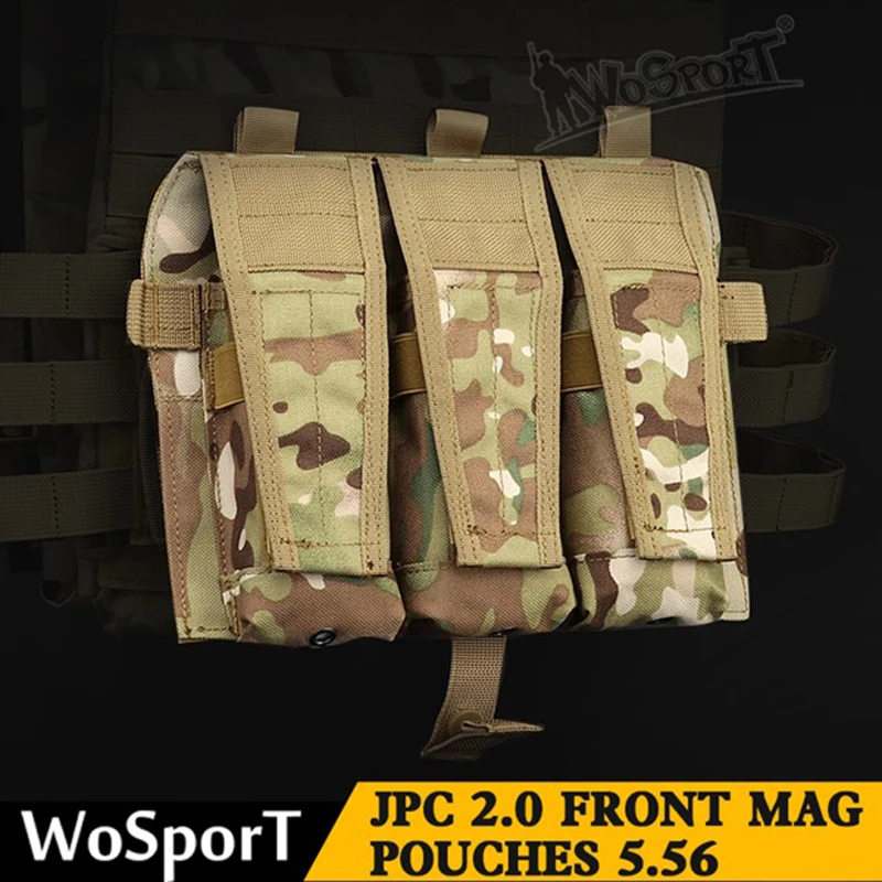 

WosporT MOLLE Triple M4 5.56 Magazine Front Pouch Detatchable For AVS JPC 2.0 Tactical Vest Army Hunting Airsoft Accessories