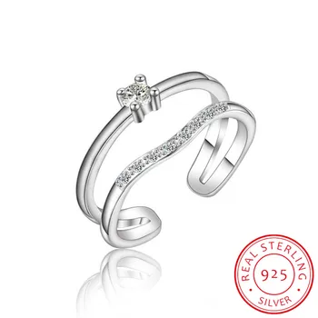 

INS 925 Sterling Silver Open Ring Women INS minimalist double-layer line Zirconia Rings for Women Punk Style Bijoux Femme