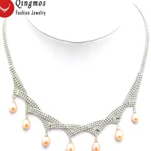 Qingmos ожерелье с кулоном из натурального розового жемчуга для женщин 6-7 мм Ожерелье из пресноводного жемчуга Чокеры 1" цепочка n5072