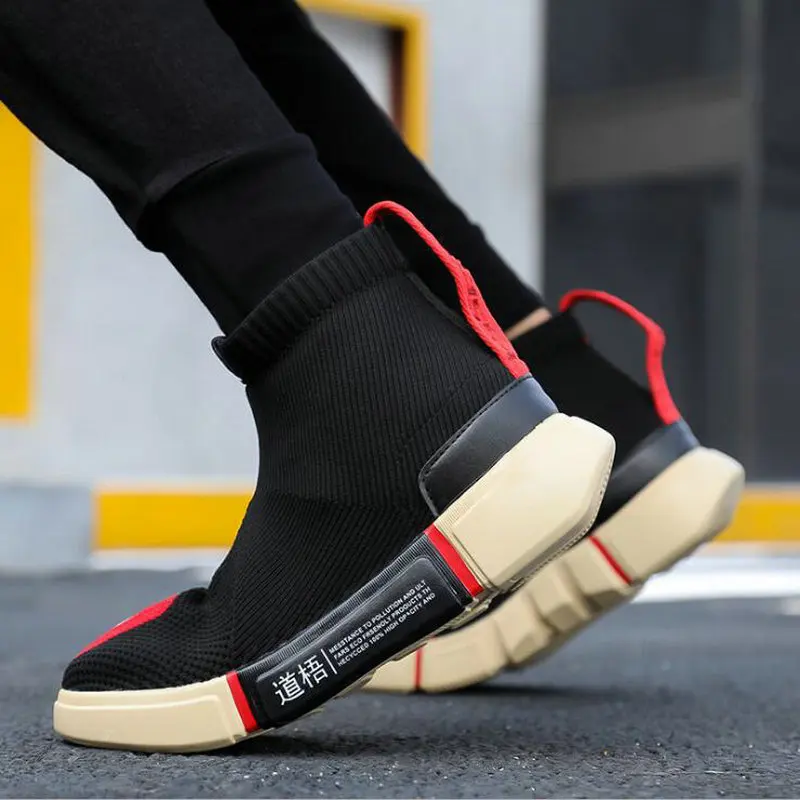 

Men Sneaker Shoes Flats Comfortable Slip-On Breathable shoes Boys Socks knitting casual shoes Fly Weave Men Casual Shoes A54-63