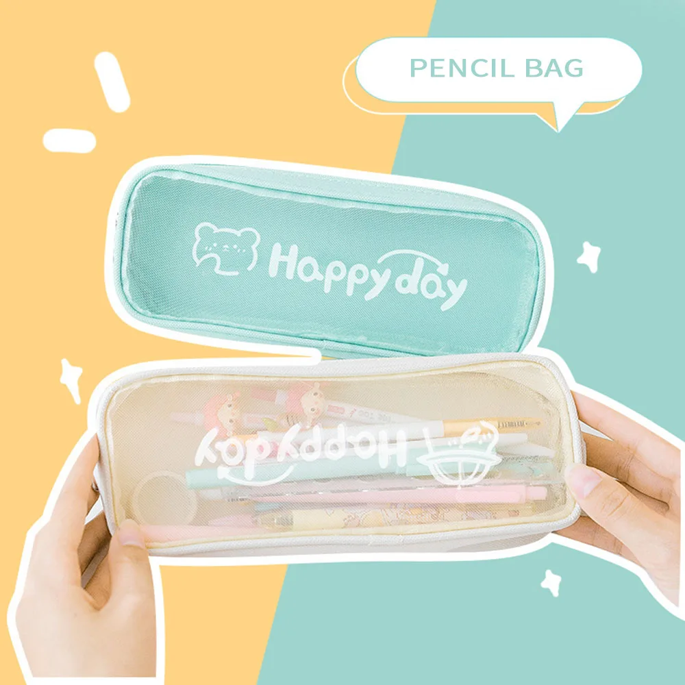 

Simple Transparent Mesh Pencil Bag for School Students Stationery Pen Bag kids school accessories Pencil school case
