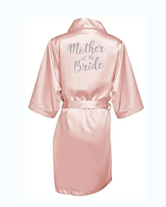 VZFF Donker roze gewaad zilver Короткое Кимоно satijnen pyjama Свадебный халат braidsmeisje zus moeder van de broid gewaden