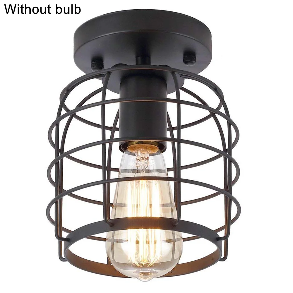 

Ceiling Light Living Room Bedroom E27 Kitchen Restaurant Metal Cage Black Painting Rustic Flush Mount Hallway Vintage Industrial