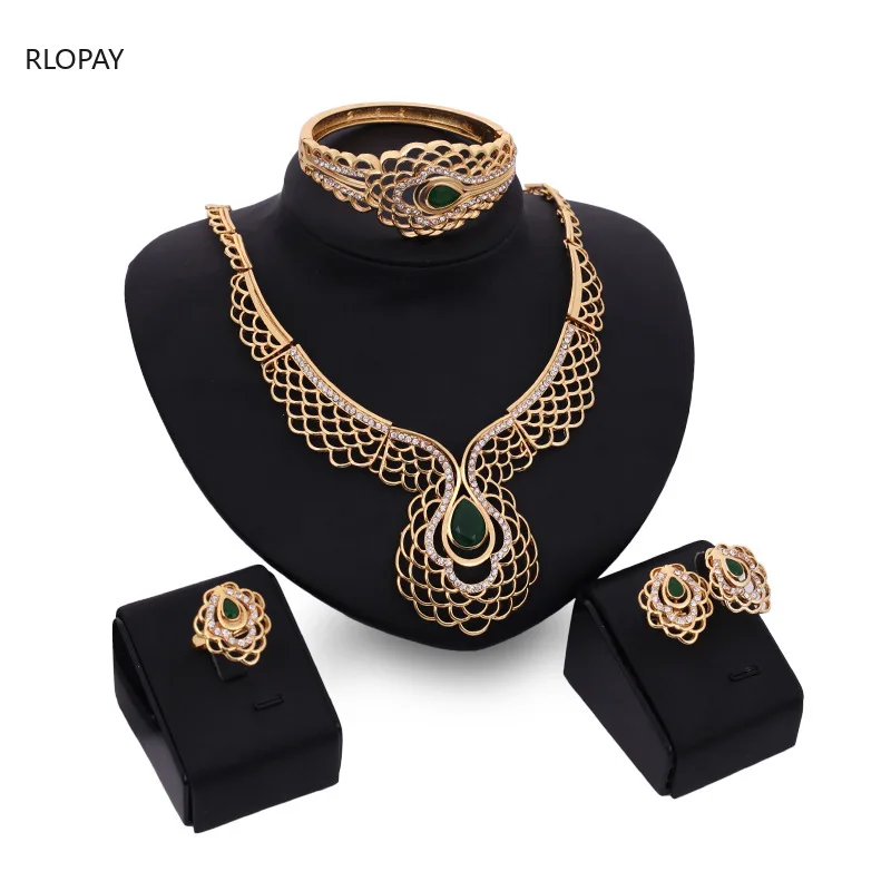 

African Wedding Jewelry Dubai Gold Color Jewelry Sets Romantic Color Design Jewelry Sets Necklace Drop Shipping