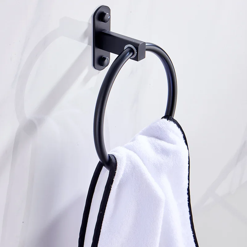 

Hole-Punched Northern European-Style Black And White with Pattern Towel Ring Toilet Alumimum Circle Towel Ring Bathroom Towel Ra