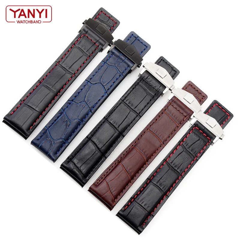 Premium Genuine Leather Watch Strap with Fold Buckle - Elegant Wrist Accessory