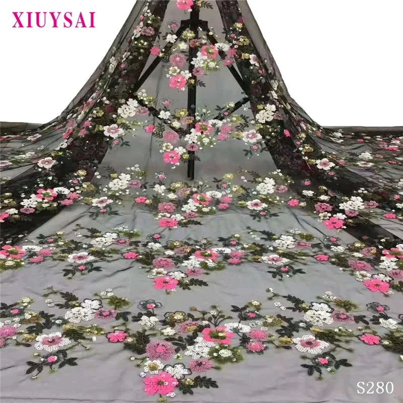 XIUYSAI, зеленая, новейшая нигерийская кружевная ткань,, высокое качество, роскошные ткани с блестками для вечерних платьев, отделка, шитье SL280