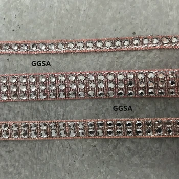 

1 2 3 rows Hot fix Iron on crystal rhinestone tape DIY brow bands sash banding Rose Gold Silver metallic diamante ribbons