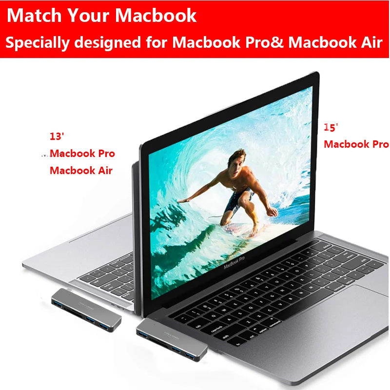 5 в 1 USB-C адаптер Dongle Combo с USB 3,0 портами TF слот Micro SD карты для MacBook P
