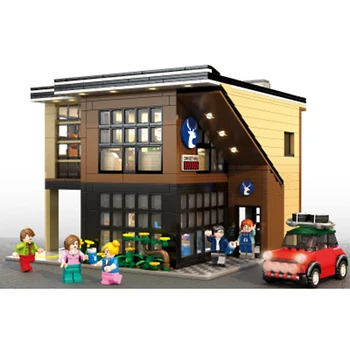 

Moc Creator Series Lucky Cafe Office Shop WIth Light Commercial Street Building Blocks Bricks Educatiobal Toys Christmas Gifts